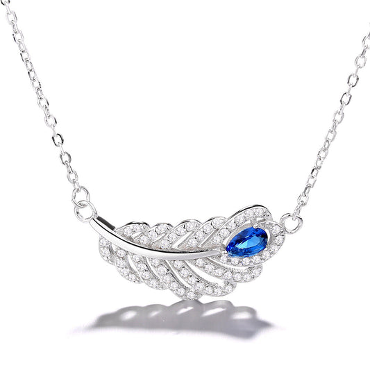 Sterling Silver and Rose Gold Sapphire Leaf Pendant Necklace